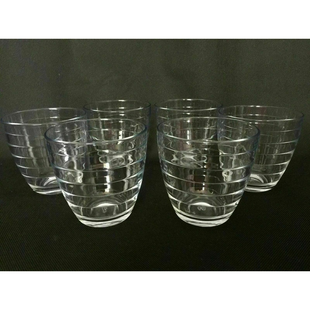 Set 6 Embossed Line Ring Double Old Fashioned Whiskey Juice Drinking Glass 12 oz